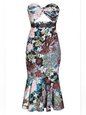 Keepsake the Label "Lost Dreams" Strapless Floral Midi Mermaid Dress